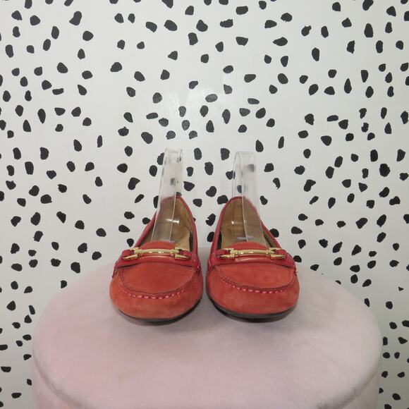 Vionic Red Suede Kenya Gold Horsebit Slip On Loafers - Picture 4 of 9